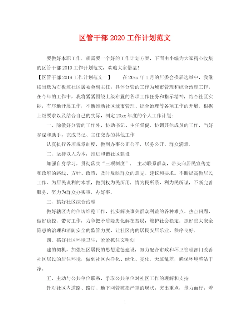 精编之区管干部工作计划范文.docx