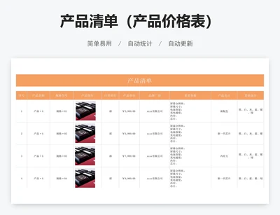 产品清单（产品价格表）