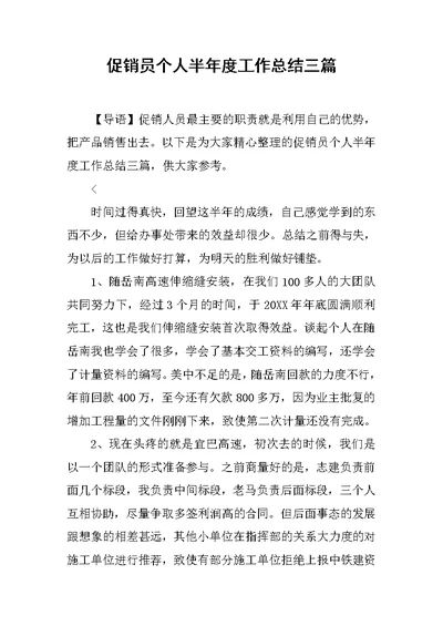 促销员个人半年度工作总结三篇