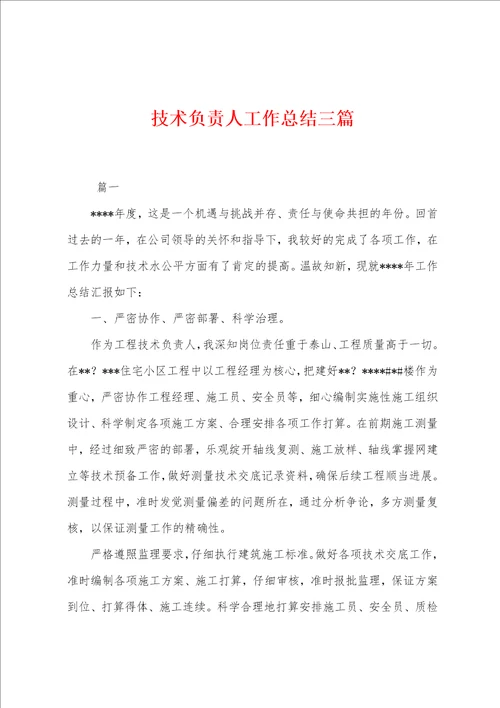 技术负责人工作总结三篇