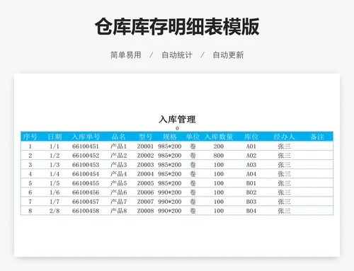 仓库库存明细表模版