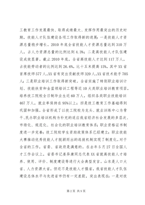 全省职业能力建设暨加快技工教育发展工作会议精神传达提纲.docx