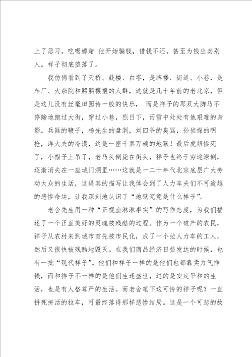 骆驼祥子第三章读后感作文9篇