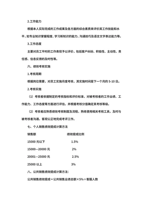 销售客服绩效考核制度word模板