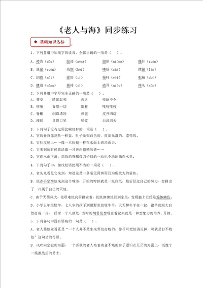 北师大版高中语文必修五 4同步练习老人与海节选