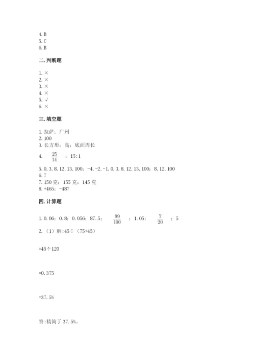 武冈市六年级下册数学期末测试卷及一套完整答案.docx