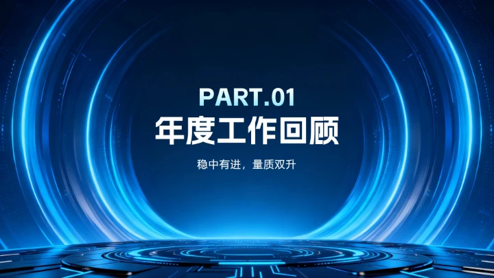 蓝色渐变科技风年终工作总结汇报PPT模板
