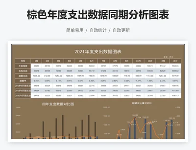 棕色年度支出数据同期分析图表