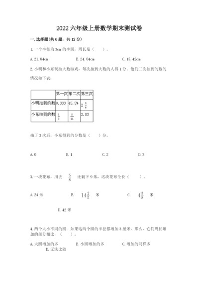 2022六年级上册数学期末测试卷往年题考.docx