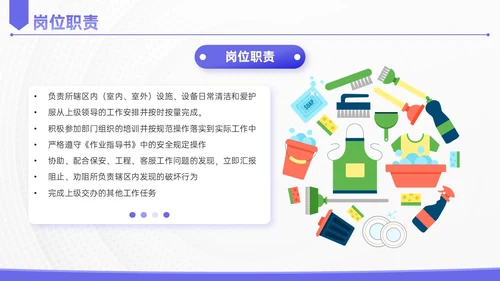 蓝紫色简约插画保洁实操培训PPT模板