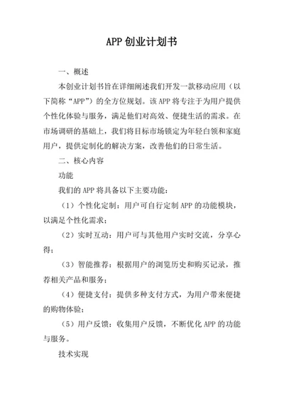 APP创业计划书