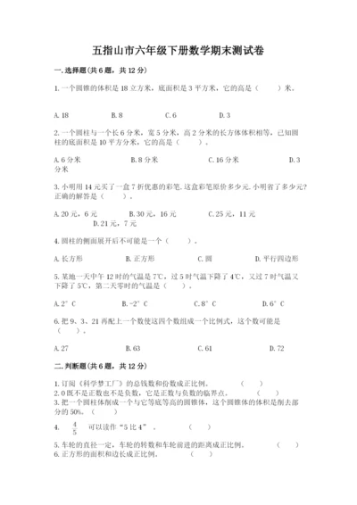 五指山市六年级下册数学期末测试卷精品加答案.docx