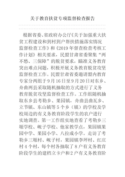 关于教育扶贫专项监督检查报告