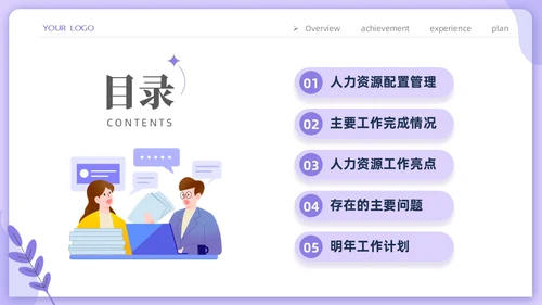 紫色时尚商务人力资源年终工作总结工作计划PPT