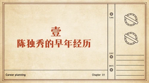 黄色复古简约风人物介绍陈独秀PPT模板