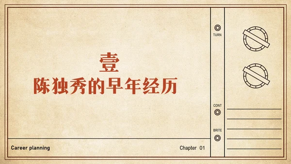 黄色复古简约风人物介绍陈独秀PPT模板