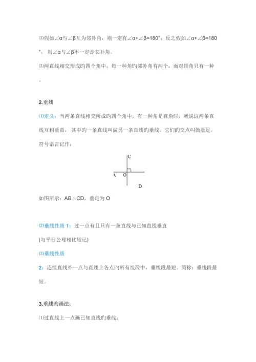 2023年初一七年级下册数学相交线与平行线的知识点.docx