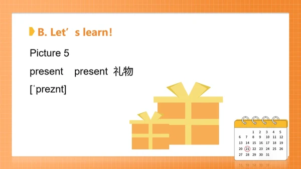 橙色渐变二年级英语《Holidays》课件PPT模板