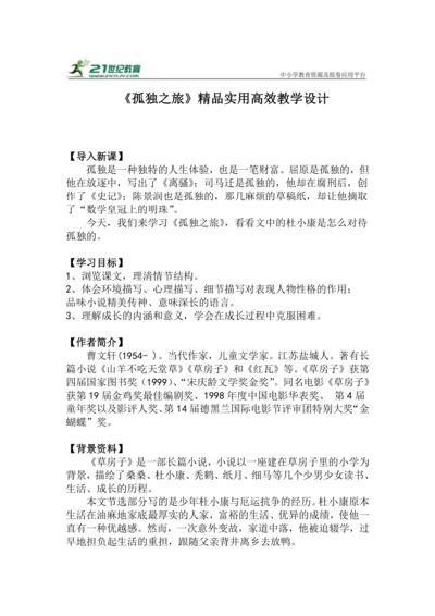 九上语文第17课《孤独之旅》精品实用高效教学设计