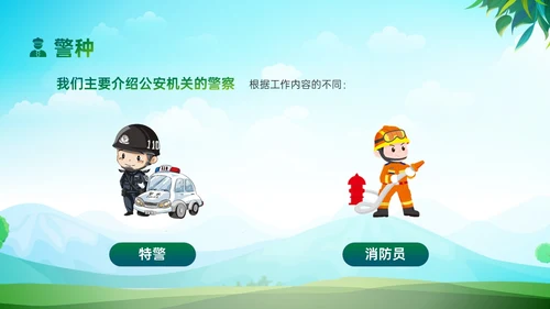 绿色清新展板风格警察进校园PPT课件警察节