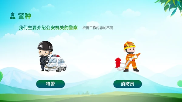 绿色清新展板风格警察进校园PPT课件警察节
