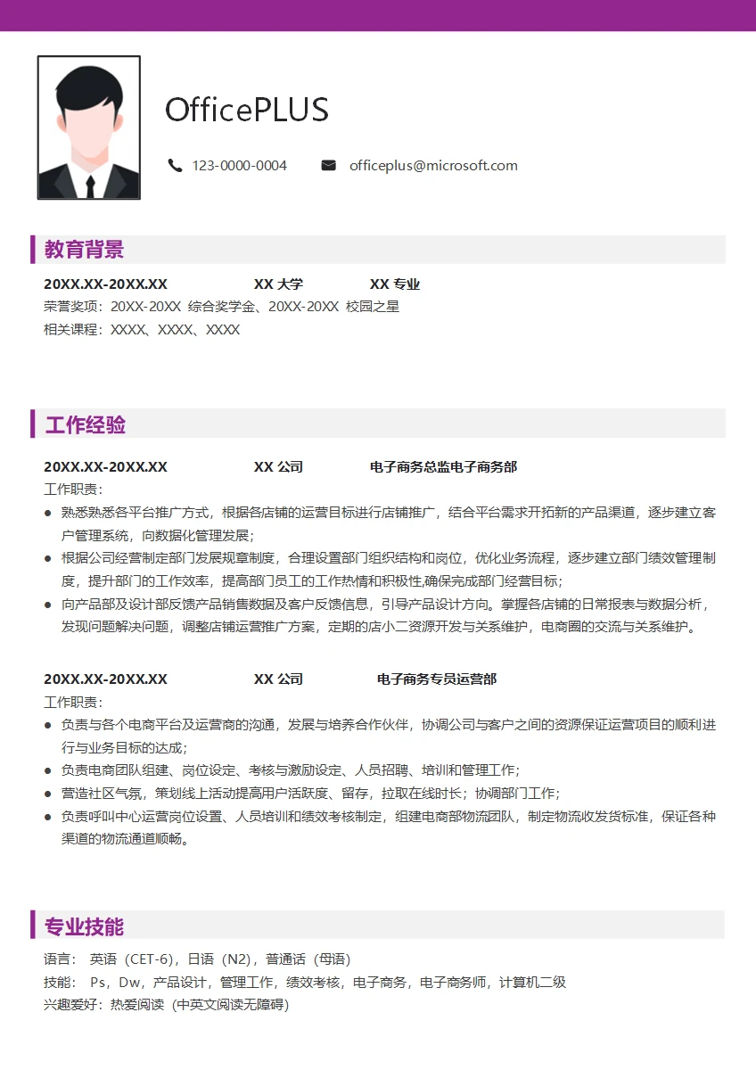 电子商务专员运营简历模板