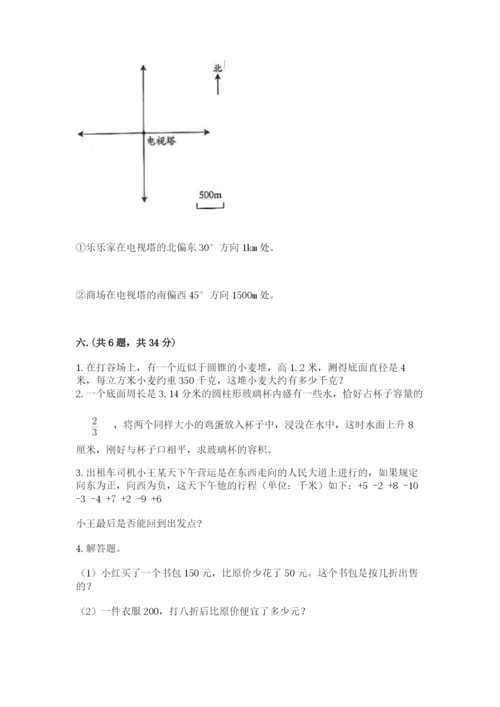小学六年级下册数学摸底考试题（word）.docx