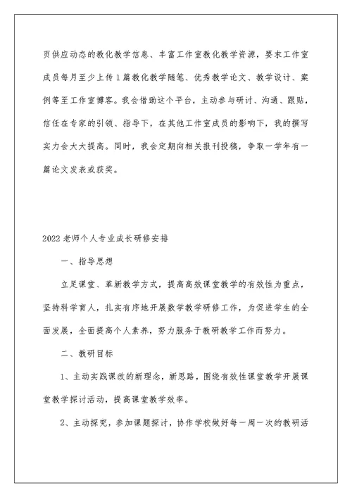 2022教师个人专业成长研修计划