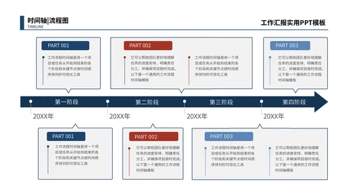蓝红色简约时间轴流程图PPT模板