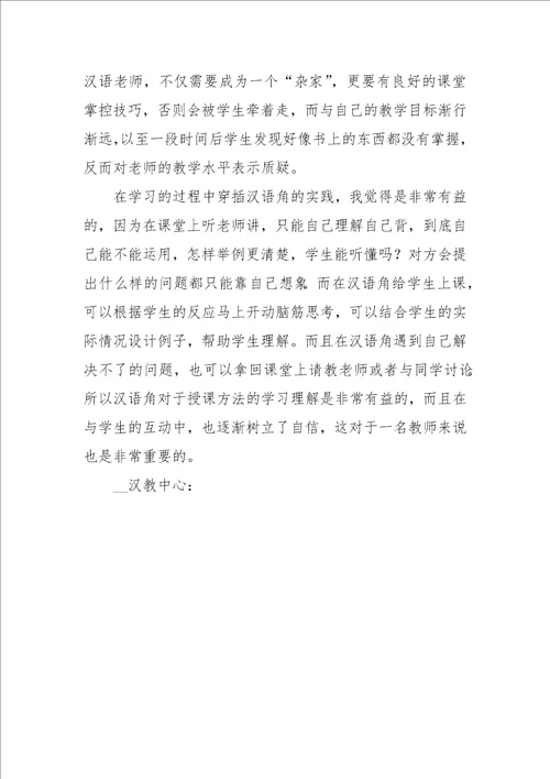 汉教中心汉语角对外汉语教学心得体会