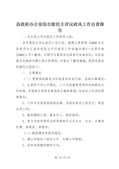 县政府办公室综合股民主评议政风工作自查报告.docx