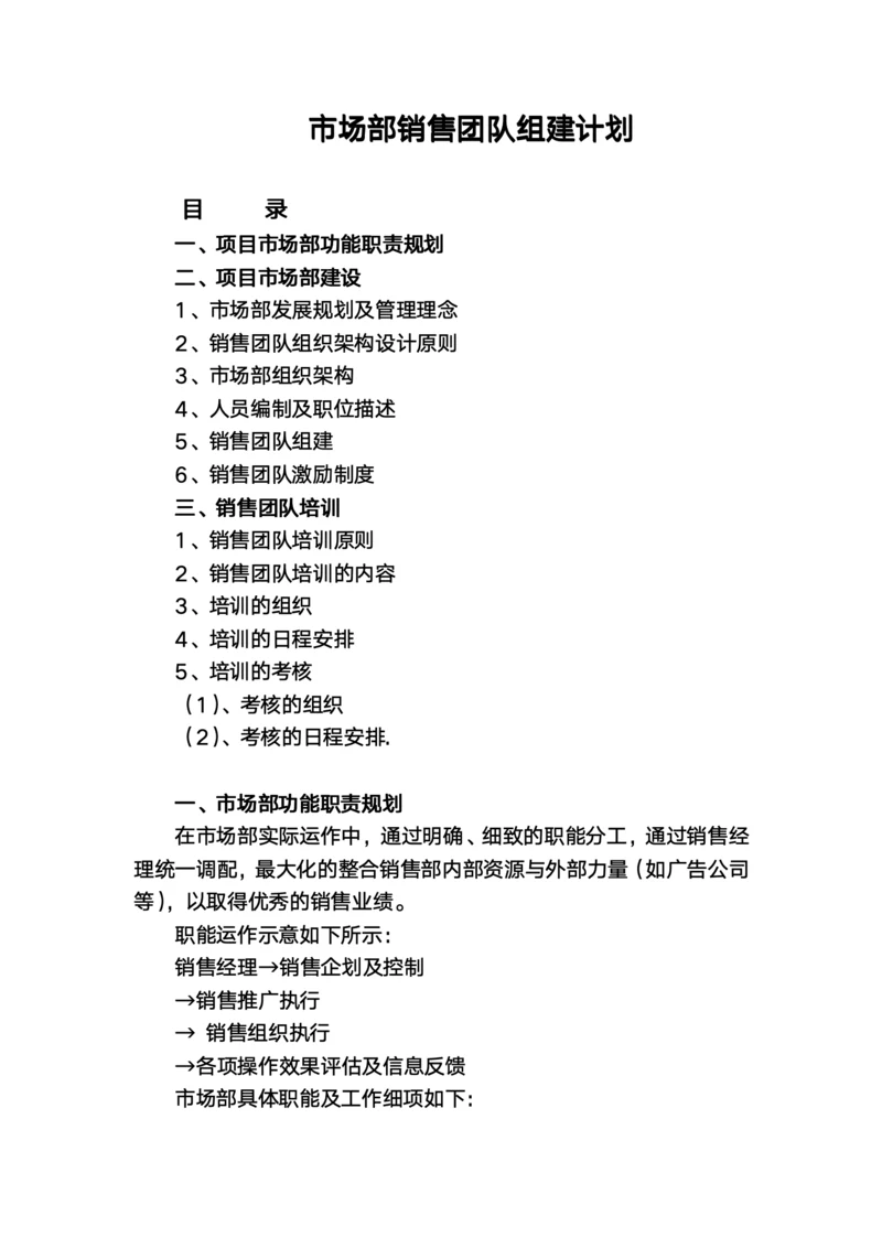 市场部销售团队组建计划