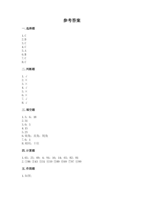 小学二年级上册数学期中测试卷及参考答案（研优卷）.docx