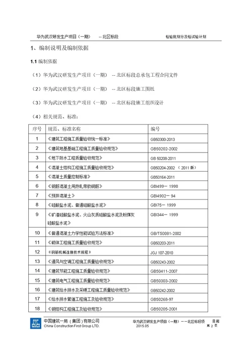 检验批划分及检验试验方案