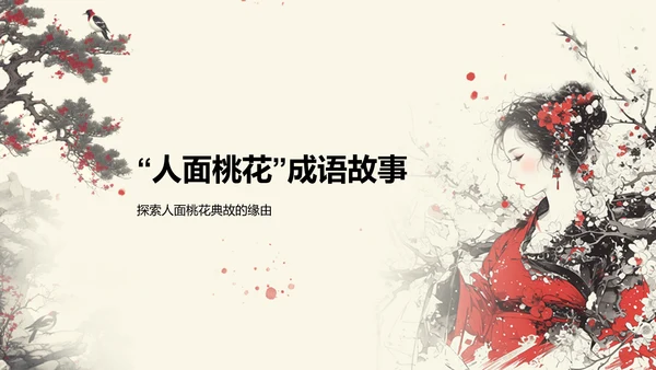 红色复古风人面桃花典故赏析PPT模板