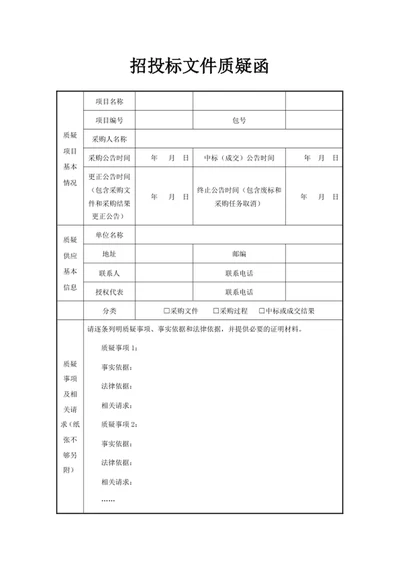 招标文件质疑函