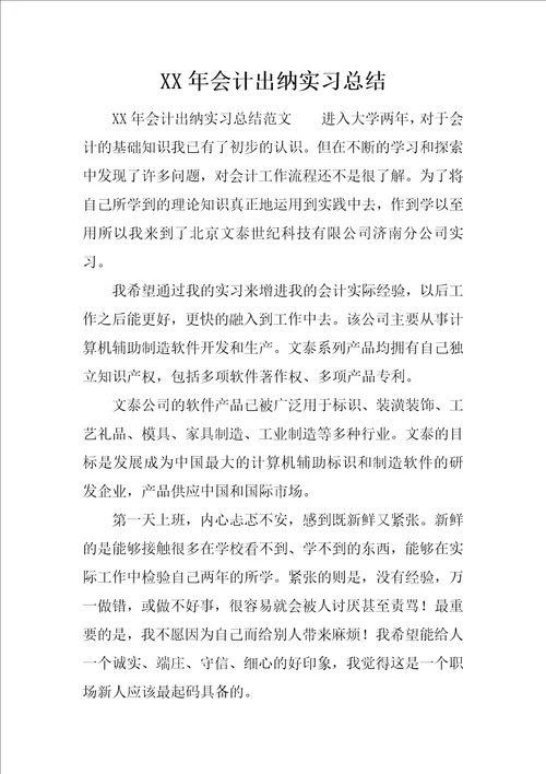 XX年会计出纳实习总结