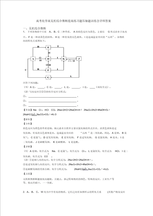 高考化学高无机综合推断提高练习题压轴题训练含详细答案