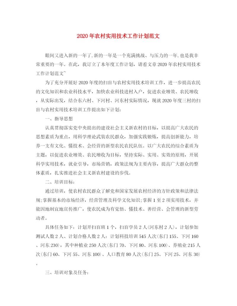 精编之年农村实用技术工作计划范文.docx