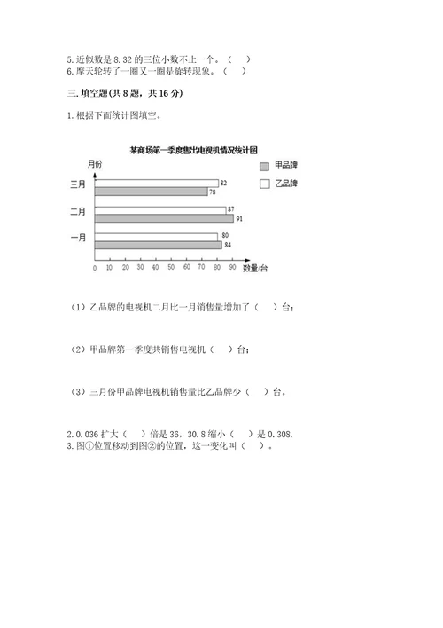 小学四年级下册数学期末测试试卷含答案（模拟题）