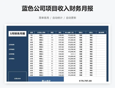 蓝色公司项目收入财务月报