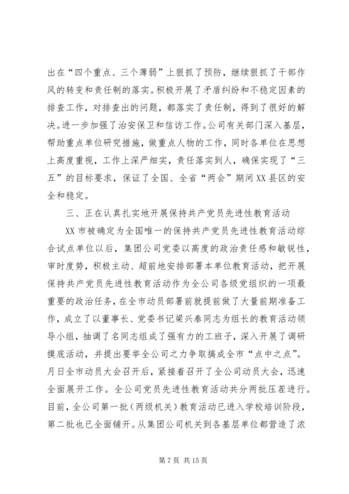 推集团公司党建思想政治工作情况汇报.docx