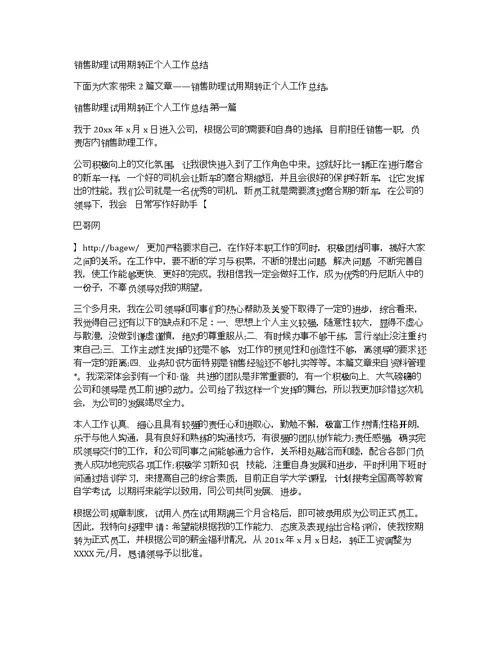 销售助理试用期转正个人工作总结