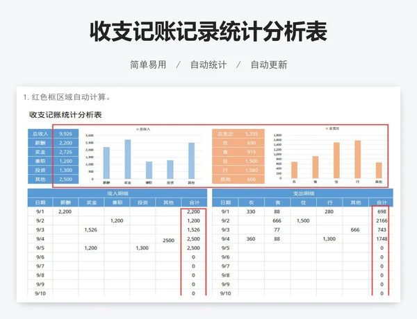 收支记账记录统计分析表