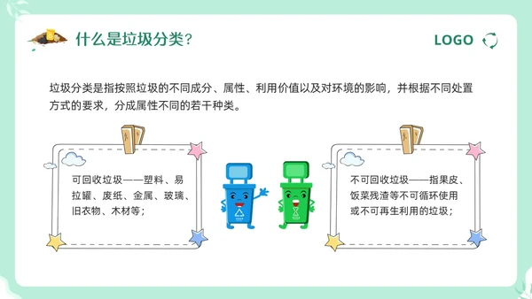 绿色卡通垃圾分类督导员培训PPT模板宣传PPT动态PPT