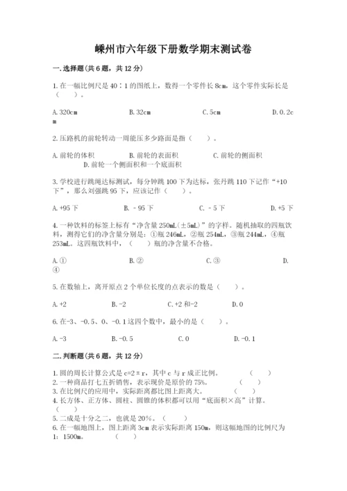 嵊州市六年级下册数学期末测试卷（各地真题）.docx