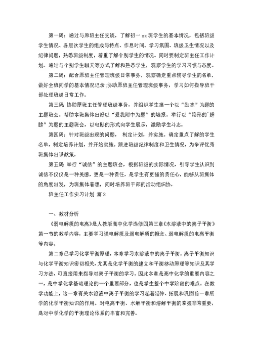 班主任工作实习计划范文七篇