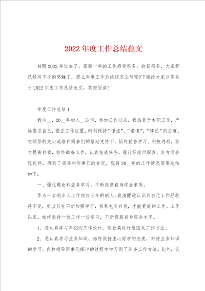 2022年度工作总结范文