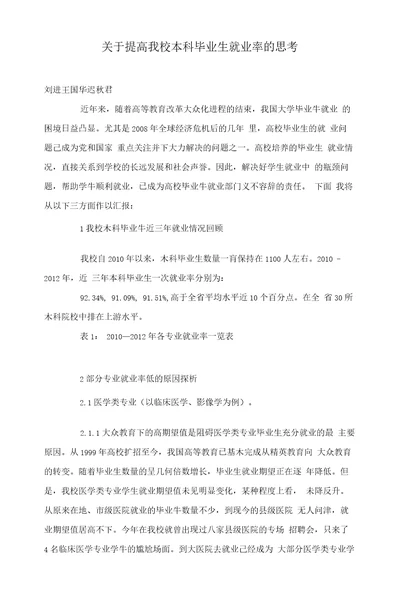 关于提高我校本科毕业生就业率的思考