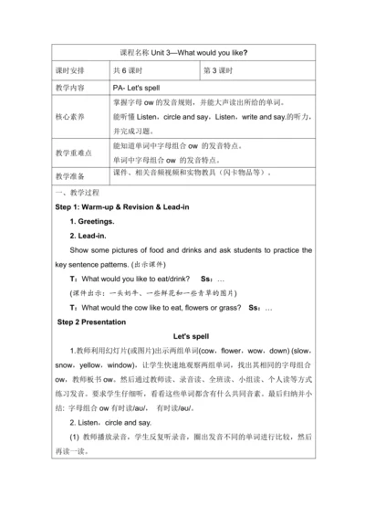 Unit 3 What would you like Part A Let's spell表格式教案